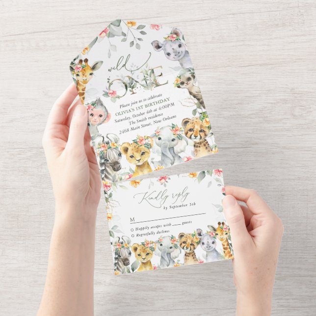 Jungle Animals, Safari, Flowers, First Birthday (Avrivbar del)