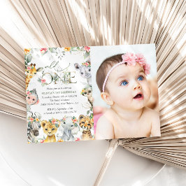 Jungle Animals, Safari, Flowers, First Birthday Inbjudningar