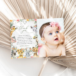 Jungle Animals, Safari, Flowers, First Birthday Tack Kort