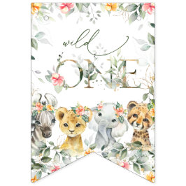 Jungle Animals, Safari, Flowers, First Birthday Vimplar