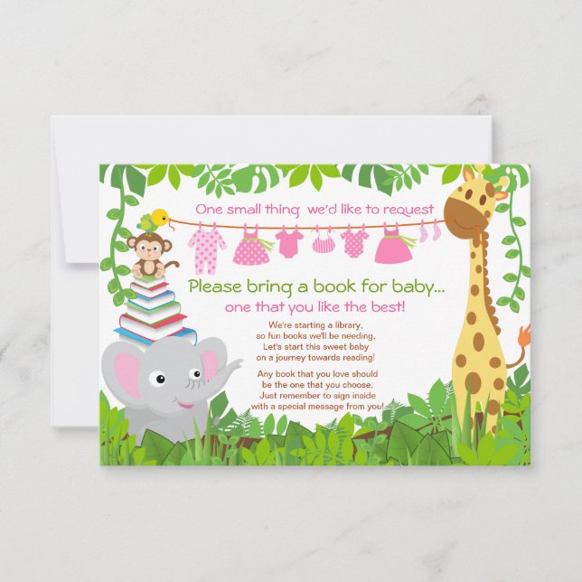 Jungle Animals Safari Girl Baby Shower Bok Inbjudningar (Framsida)