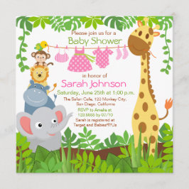 Jungle Animals Safari Girl Baby Shower-inbjudan Inbjudningar