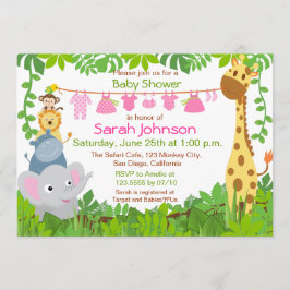 Jungle Animals Safari Girl Baby Shower-inbjudan Inbjudningar