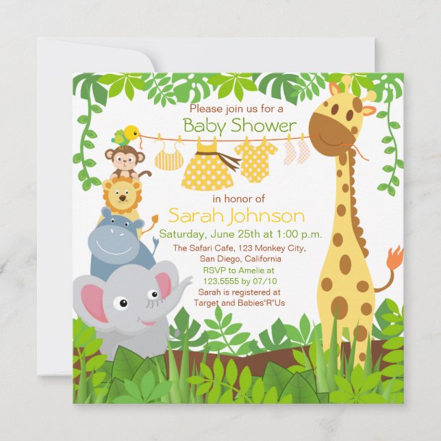 Jungle Animals Safari Girl Baby Shower-inbjudan Inbjudningar (Framsida)