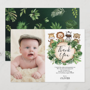 Jungle Animals Safari Greenery Birthday Photo Tack Kort