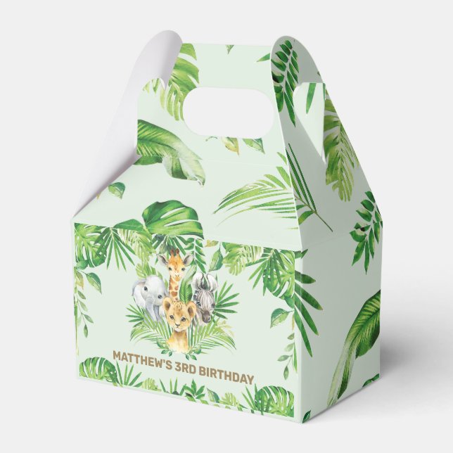 Jungle Animals Safari Greenery Birthday Tack Presentaskar (Framsidan Sidan)