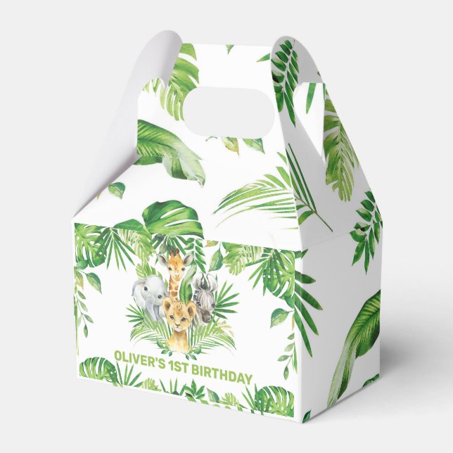 Jungle Animals Safari Greenery Birthday Tack Presentaskar (Framsidan Sidan)