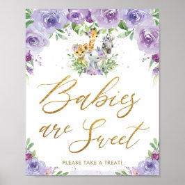 Jungle Animals Safari Lila Blommigt Treat Sign Poster