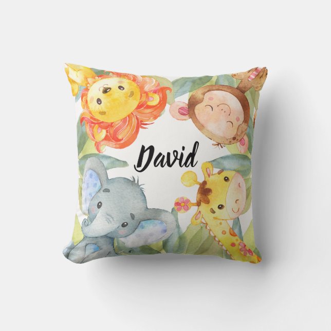 Jungle Animals Safari Nursery Decor Personlig Kudde (Framsida)