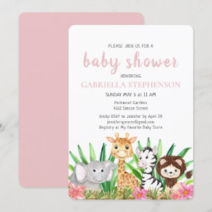 Jungle Animals Safari Rosa Baby Shower-inbjudan Inbjudningar