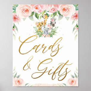 Jungle Animals Safari Rosa Blommigt Cards and Gift Poster