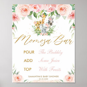 Jungle Animals Safari Rosa Blommigt Momosa Pub Sig Poster