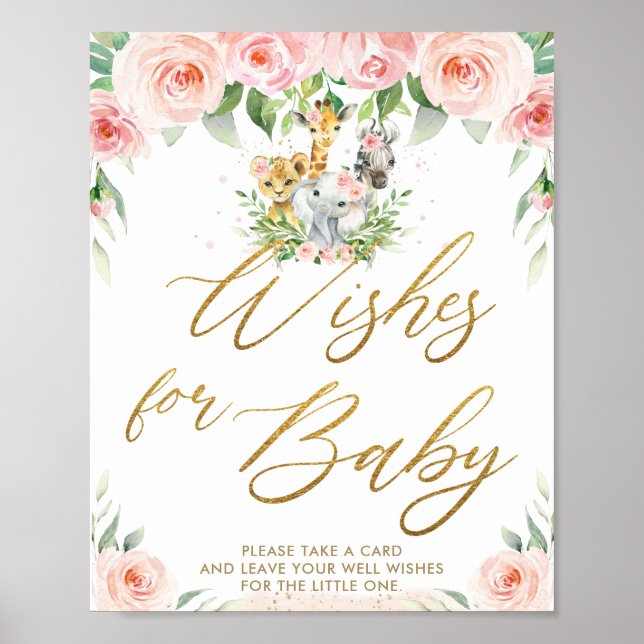 Jungle Animals Safari Rosa Blommigt Önskemål för B Poster (Framsidan)