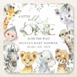 Jungle Animals, Safari, Vild 1, Baby Shower Underlägg Papper Kvadrat