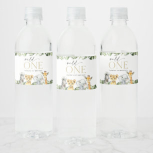 Jungle Animals, Safari, Vild 1, första födelsedage Vattenflaskor Etikett