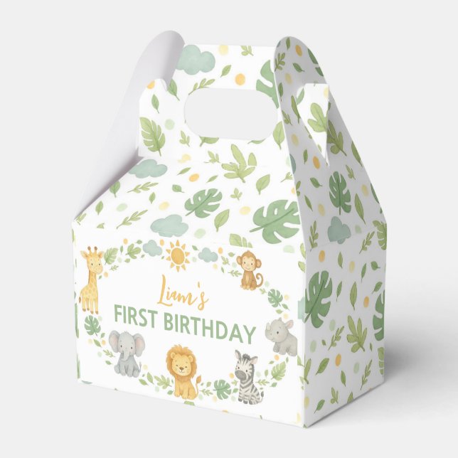Jungle Animals Safari Wild One Birthday Favor Box Presentaskar (Framsidan Sidan)