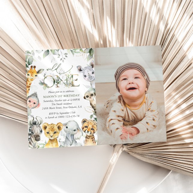 Jungle Animals, Safari, Wild One, First Birthday Inbjudningar (Skapare uppladdad)