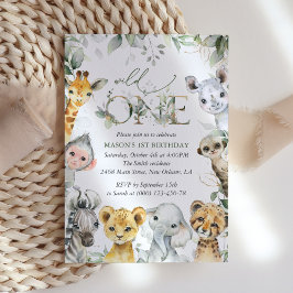 Jungle Animals, Safari, Wild One, First Birthday Inbjudningar