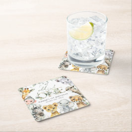 Jungle Animals, Safari, Wild One, First Birthday Underlägg Papper Kvadrat