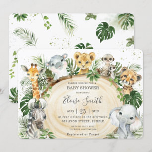 Jungle Animals Safari Wood Greenery Baby Shower in Inbjudningar