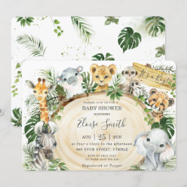 Jungle Animals Safari Wood Greenery Baby Shower Inbjudningar