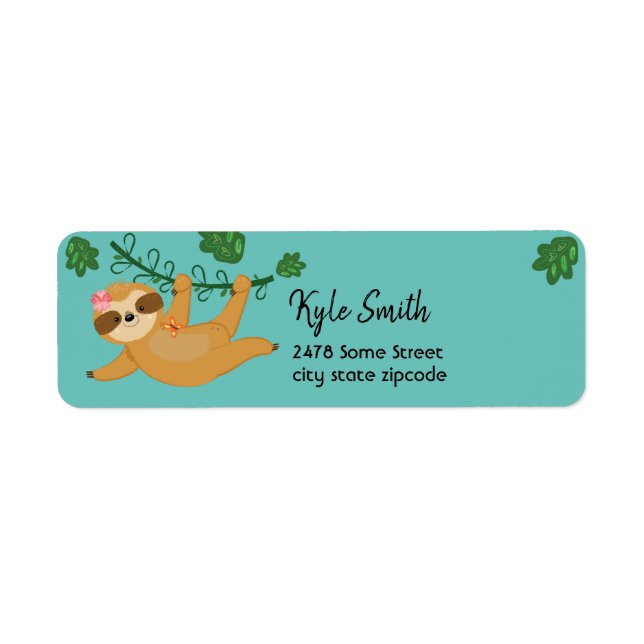 Jungle Animals Sloth Anpassningsbar Adressetikette Returadress Etikett (Framsidan)