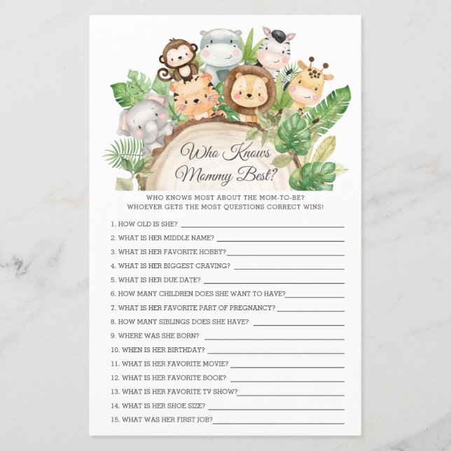 Jungle Animals som känner till bästa Mamma Shower  (Framsida)
