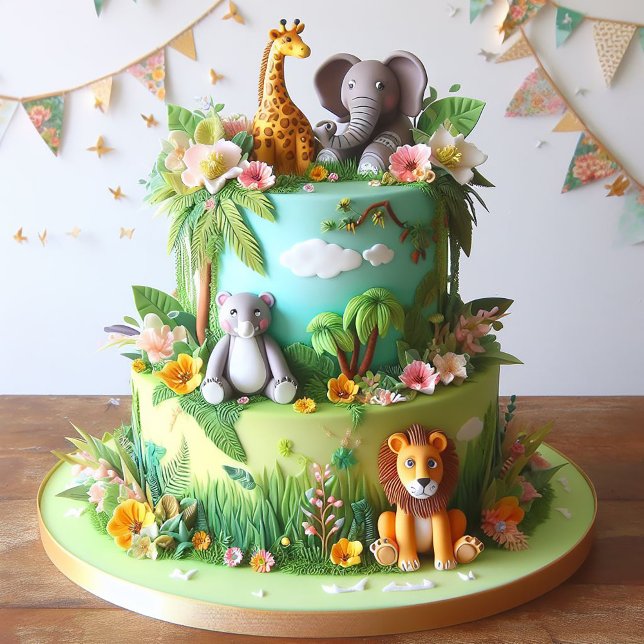 JUNGLE ANIMALS THEMED BARNS FÖDELSEDAG LAGRAR CAKE KORT (Skapare uppladdad)