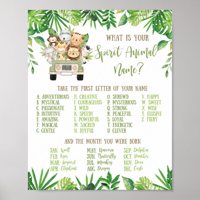 Jungle Animals, vad är ditt sinne Animal Namn-spel Poster (Framsidan)