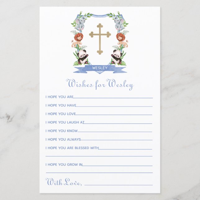 Jungle Animals Vapensköld Baptism Önskemål för Bab (Framsida)