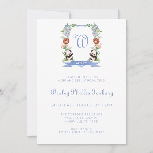 Jungle Animals Vapensköld Boy Sip och se inbjudan (Framsida)