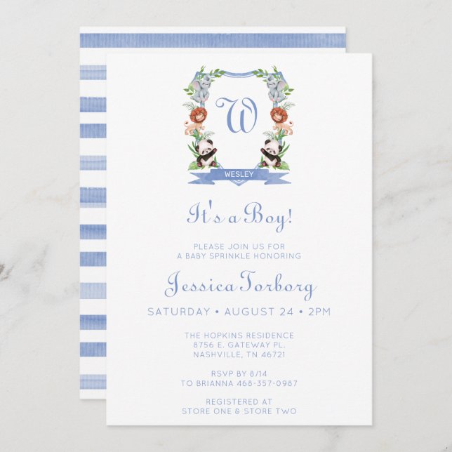 Jungle Animals Vapensköld Det är en Boy Baby Sprin Inbjudningar (Fram/baksida)