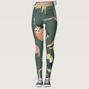 Jungle Animals Vintage Flora Fauna Leggings