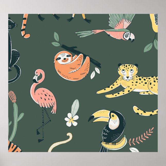Jungle Animals Vintage Flora Fauna Poster (Framsidan)
