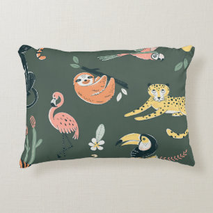 Jungle Animals Vintage Flora Fauna Prydnadskudde