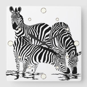 Jungle Animals Zebra Wall Clock Fyrkantig Klocka