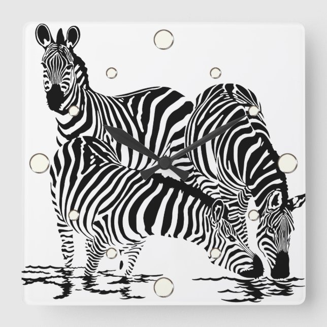 Jungle Animals Zebra Wall Clock Fyrkantig Klocka (Framsida)