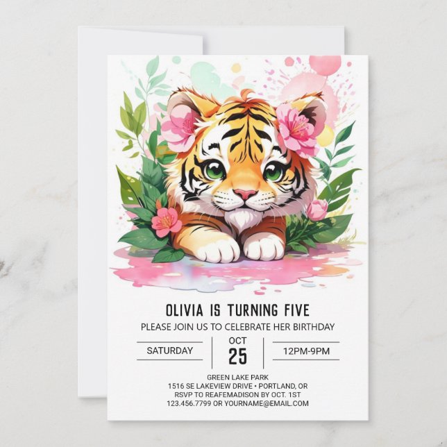 Jungle Anpassningsbar Tiger Birthday-inbjudan Inbjudningar (Framsida)