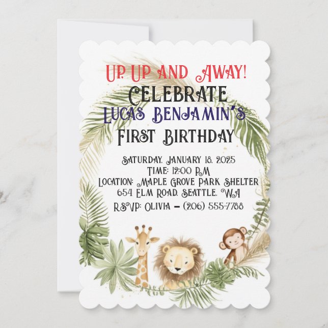 Jungle Arch Vild ett första födelsedag Inbjudningar (Framsida)