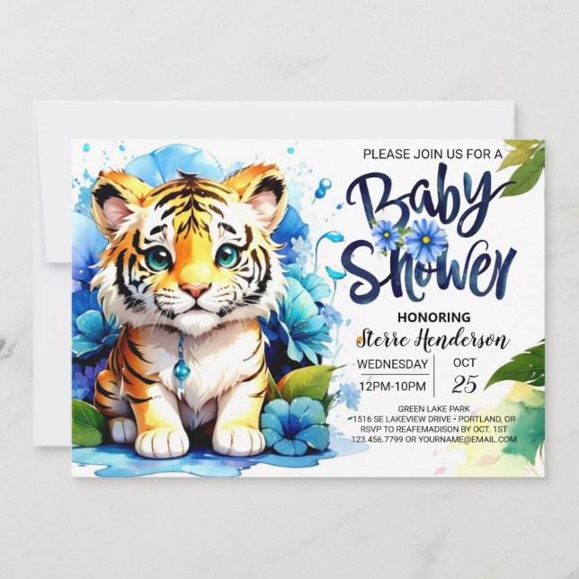 Jungle Äventyr Tiger Baby Shower Inbjudningar (Framsida)