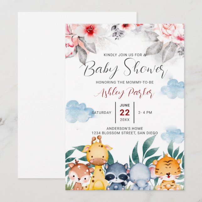 Jungle Baby djur Inbjudningar (Fram/baksida)