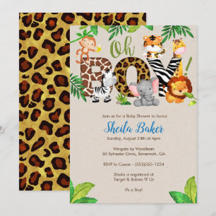 Jungle Baby Shower-inbjudan - Boy Baby Shower Inbjudningar
