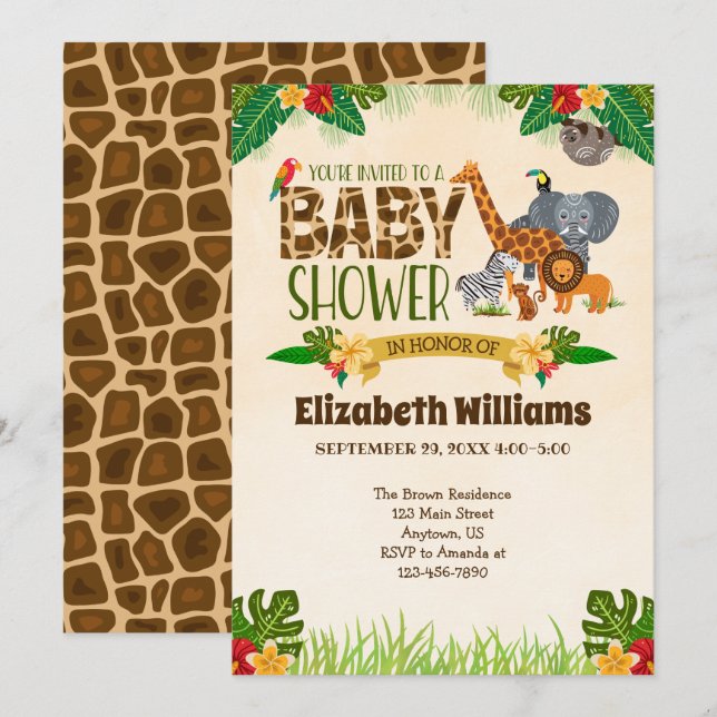 Jungle Baby Shower-inbjudan Inbjudningar (Fram/baksida)