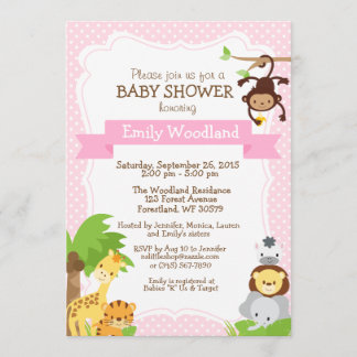 Jungle Baby Shower-inbjudan rosa Inbjudningar