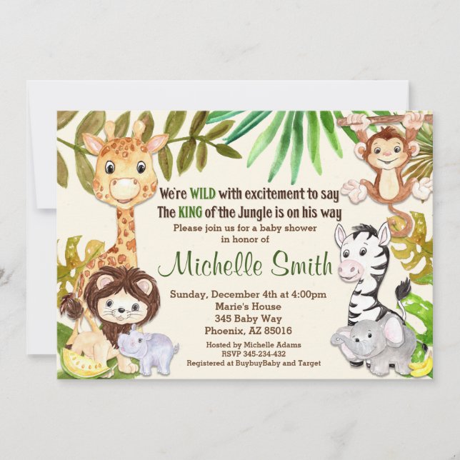 Jungle Baby Shower-inbjudan, Safari-inbjudan Inbjudningar (Framsida)