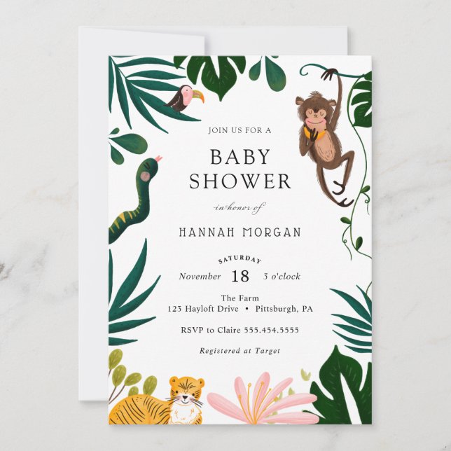 Jungle Baby Shower Inbjudningar (Framsida)
