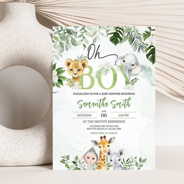 Jungle Baby Shower Inbjudningar (Boy Safari Animals Baby Shower Invitation)