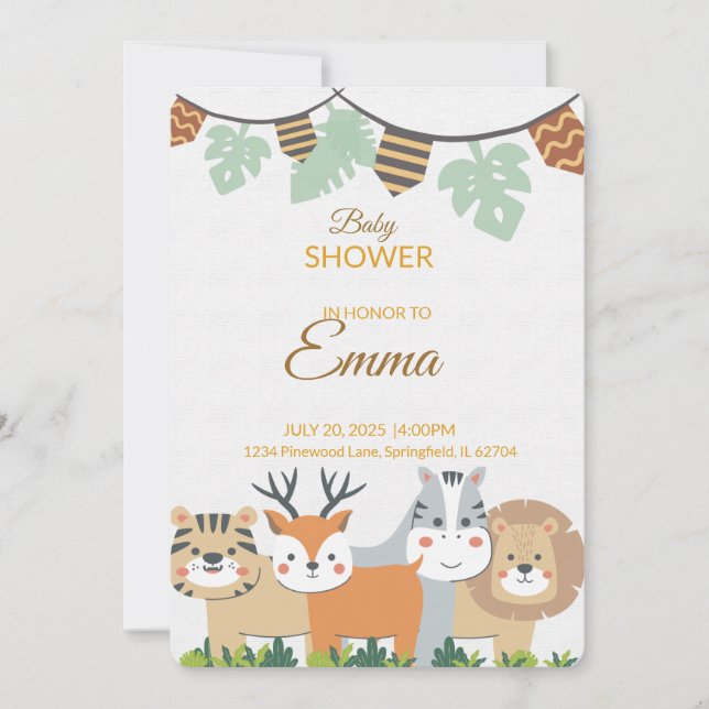 Jungle Baby Shower Invitation – Safari Animal Them Inbjudningar (Framsida)