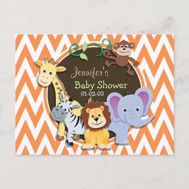 Jungle Baby Shower; Orange och vit Chevron Inbjudan Vykort (Framsida)