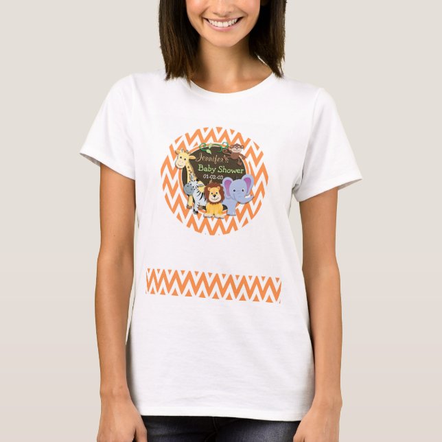 Jungle Baby Shower; Orange och vit Chevron T Shirt (Framsida)
